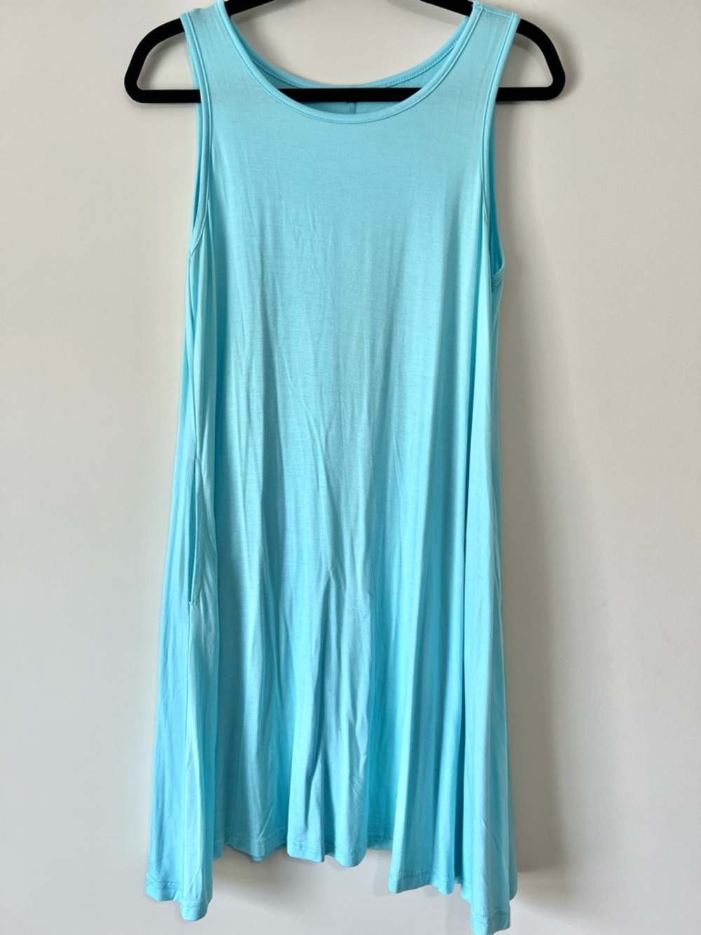 Light Aqua Rayon Spandex Tank Top Flowy Dress with Pockets